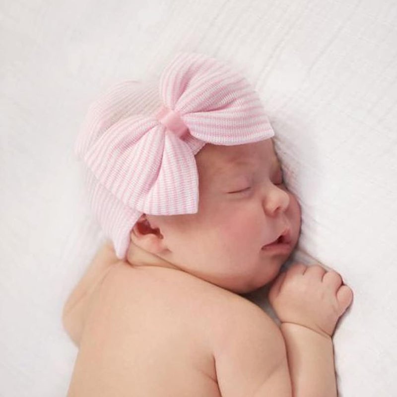 DRESHOW BQUBO Newborn Hospital Hat Infant Baby Hat Cap with Big Bow Soft Cute Knot Nursery Beanie - Image 4